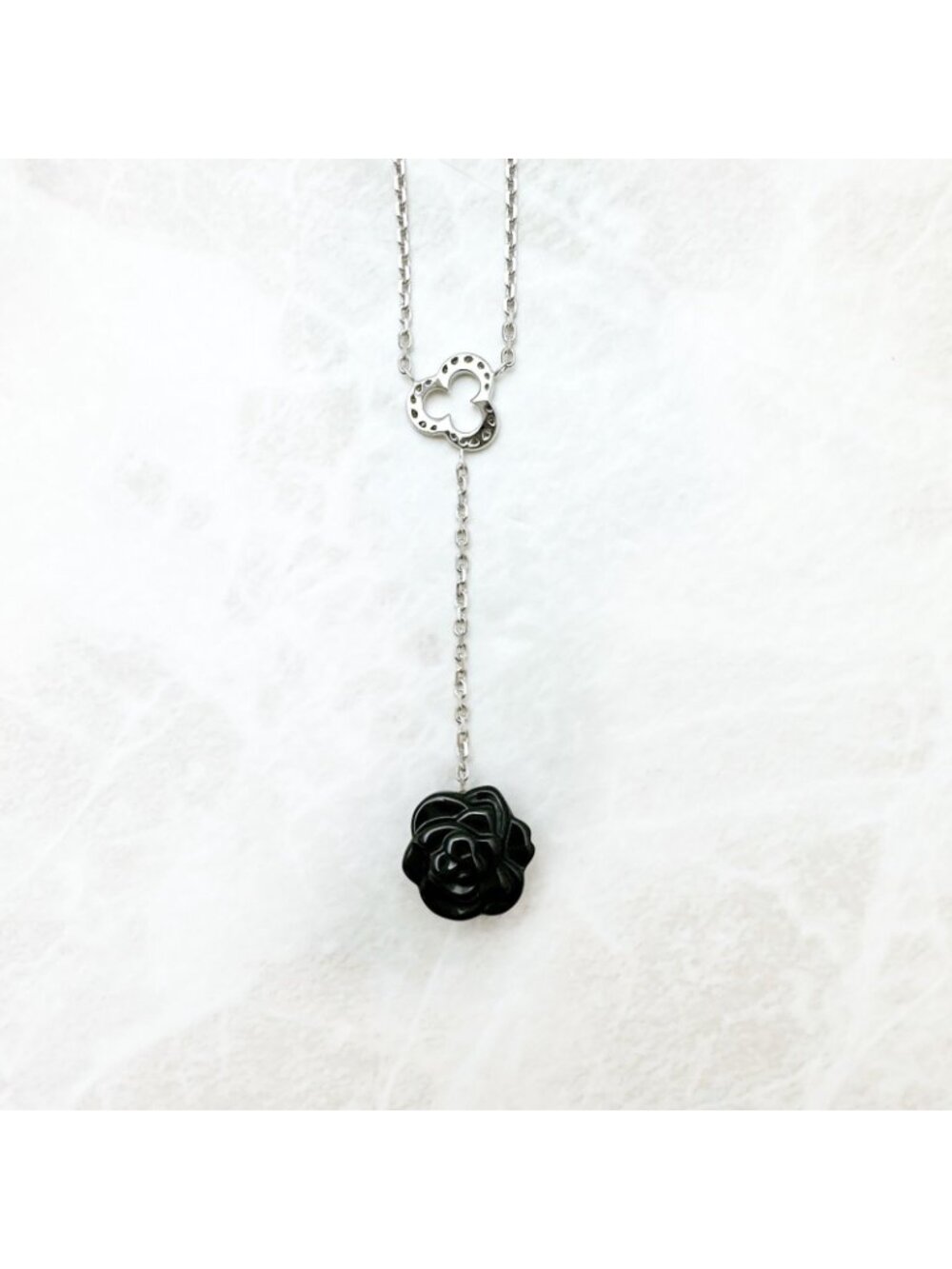 Chanel Camellia Onyx Diamond White Gold Necklace - Picture 5 of 9